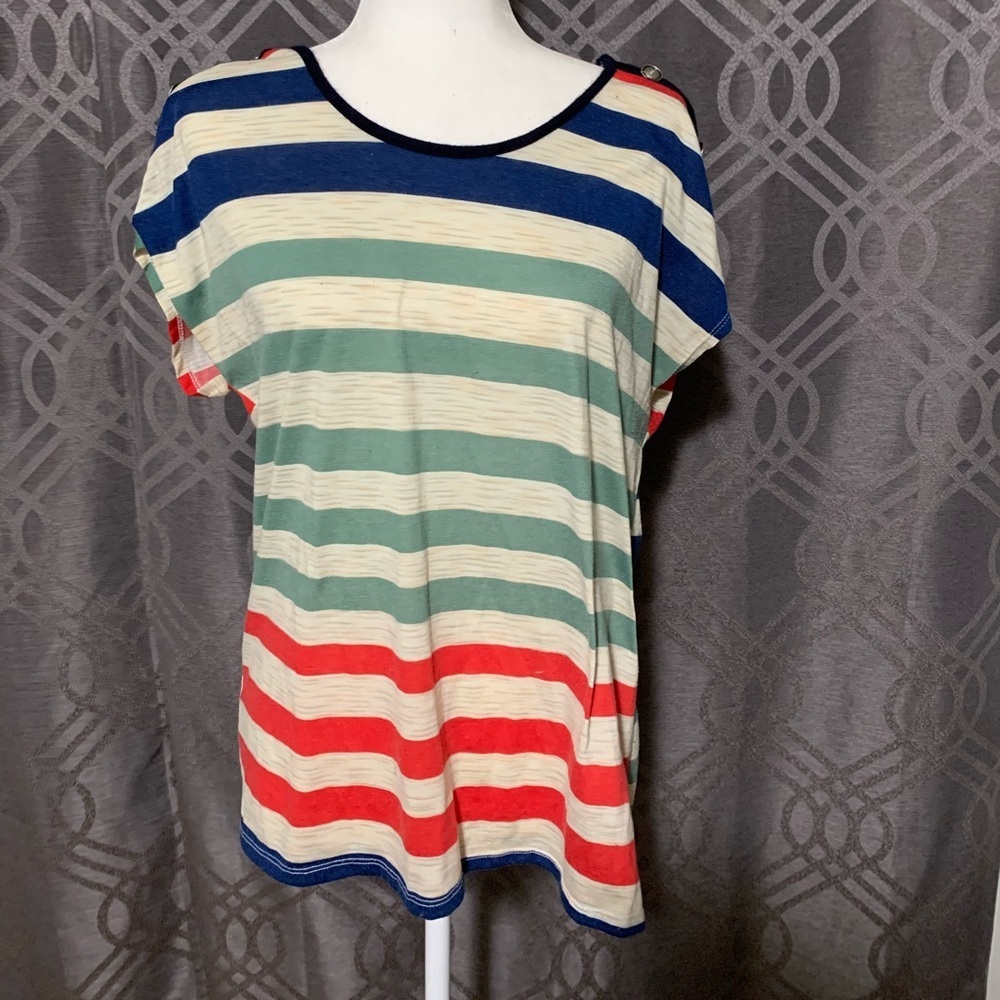LAVISH blue/green/red stripe top